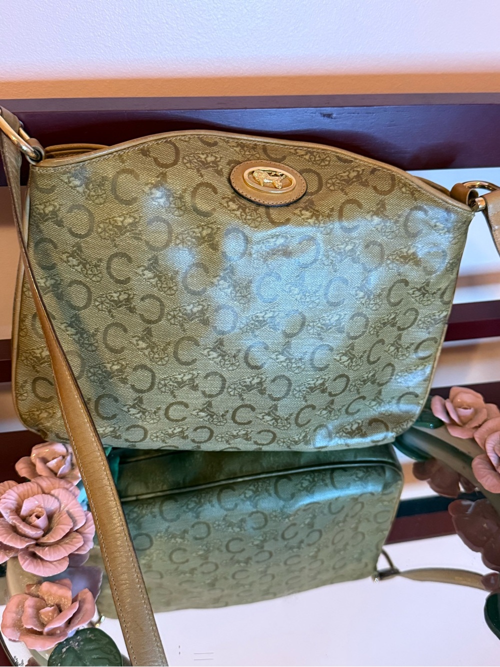 Vintage Celine Olive Green Crossbody Shoulder Bag